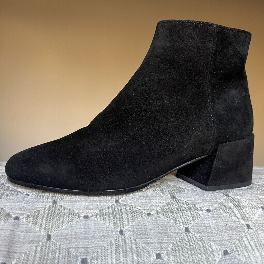 VINCE Black Suede Leather Ankle Boots Women’s 7 M Soft Square‎ Toe Side Zip